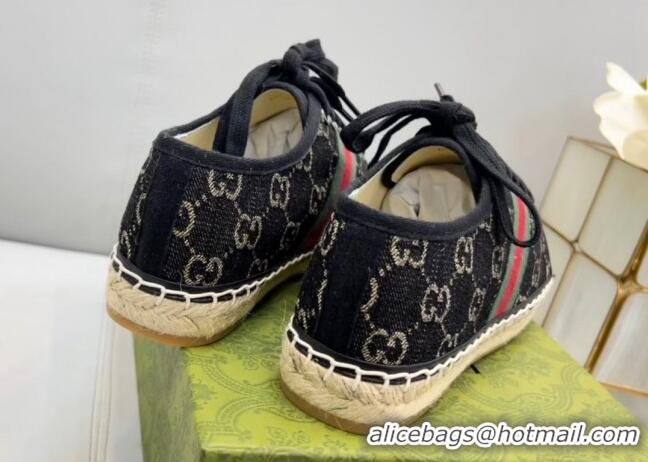 Best Product Gucci GG Canvas Lace up Espadrilles Black 0422115