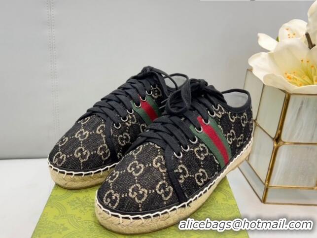 Best Product Gucci GG Canvas Lace up Espadrilles Black 0422115