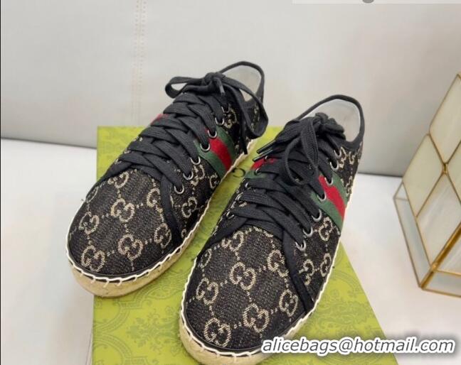 Best Product Gucci GG Canvas Lace up Espadrilles Black 0422115