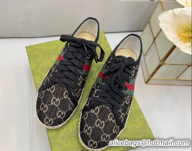 Best Product Gucci GG Canvas Lace up Espadrilles Black 0422115