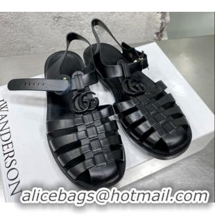 Popular Style Gucci Rubber Strap Flat Sandals Black 042752