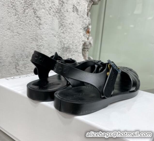 Popular Style Gucci Rubber Strap Flat Sandals Black 042752