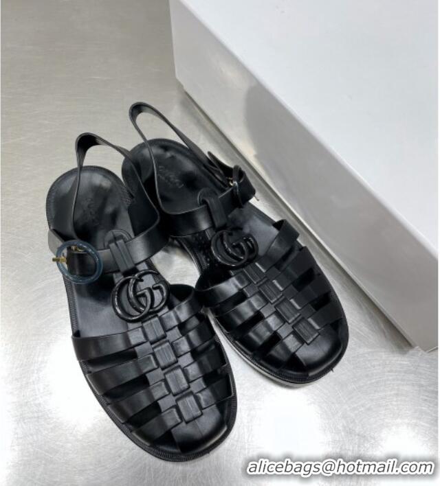 Popular Style Gucci Rubber Strap Flat Sandals Black 042752