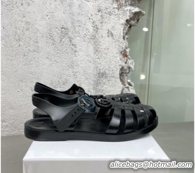 Popular Style Gucci Rubber Strap Flat Sandals Black 042752