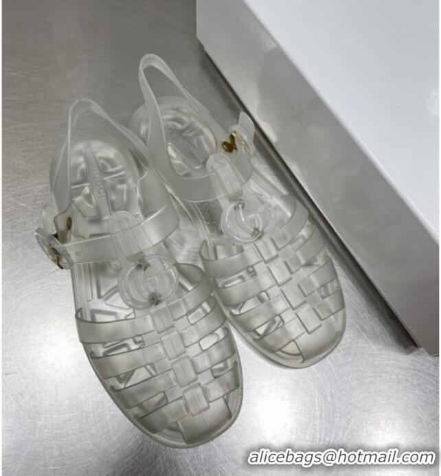 Luxurious Gucci Rubber Strap Flat Sandals White 042753