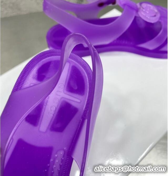 Luxury Gucci Rubber Strap Flat Sandals Purple 042754