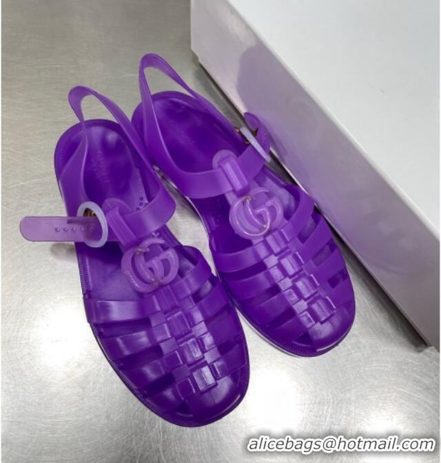 Luxury Gucci Rubber Strap Flat Sandals Purple 042754