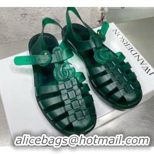 Classic Hot Gucci Rubber Strap Flat Sandals Green 042757