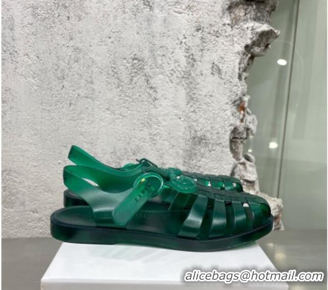 Classic Hot Gucci Rubber Strap Flat Sandals Green 042757