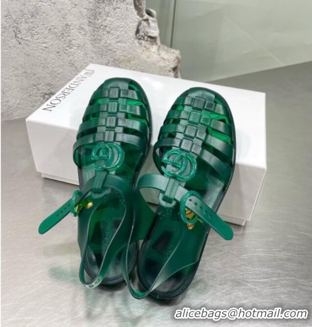 Classic Hot Gucci Rubber Strap Flat Sandals Green 042757