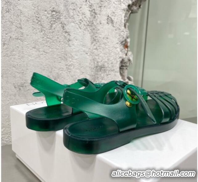 Classic Hot Gucci Rubber Strap Flat Sandals Green 042757