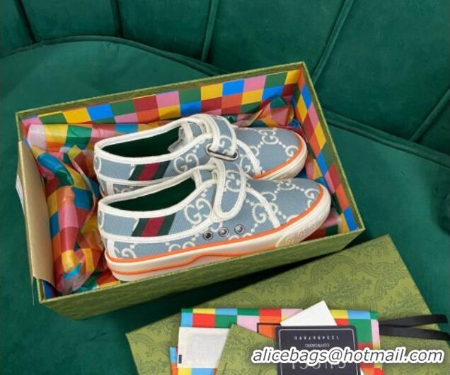 Best Grade Gucci Tennis 1977 GG Canvas Sneakers Light Blue 050724