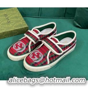 Stylish Gucci Tennis 1977 Houndstooth Sneakers Green/Red 050725