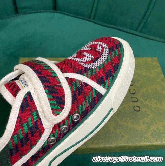 Stylish Gucci Tennis 1977 Houndstooth Sneakers Green/Red 050725