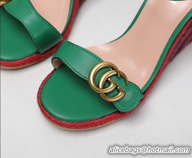 Best Grade Gucci Calfskin Wedge Sandals 8cm Green/Red/Navy Blue 050728