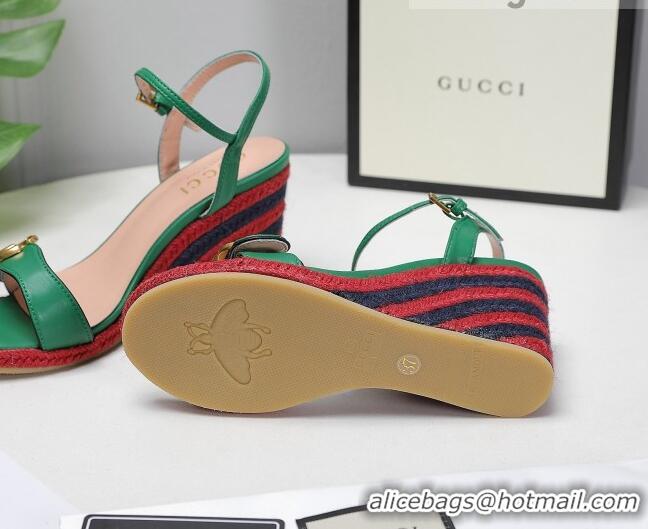 Best Grade Gucci Calfskin Wedge Sandals 8cm Green/Red/Navy Blue 050728