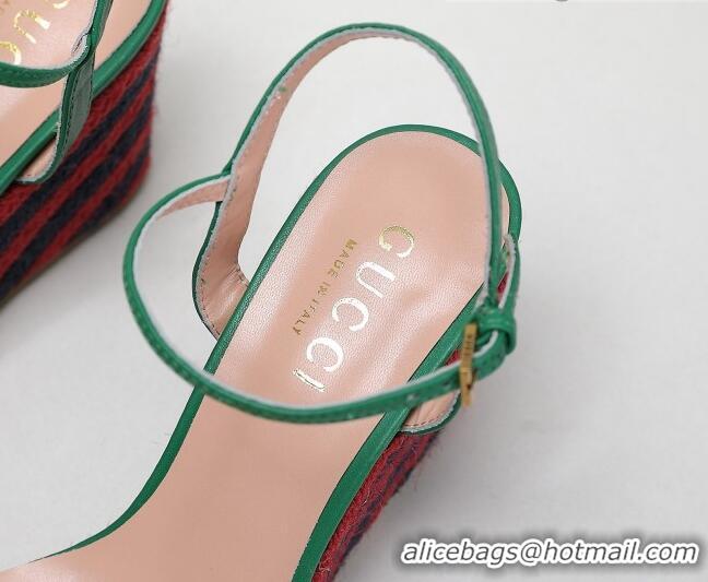 Best Grade Gucci Calfskin Wedge Sandals 8cm Green/Red/Navy Blue 050728