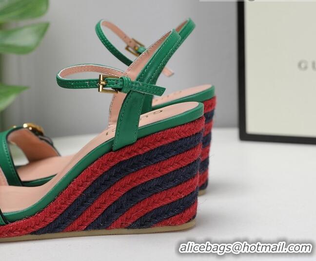 Best Grade Gucci Calfskin Wedge Sandals 8cm Green/Red/Navy Blue 050728