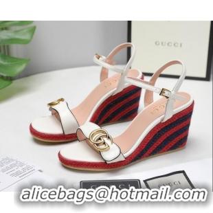 Good Product Gucci Calfskin Wedge Sandals 8cm White/Red/Navy Blue 050729