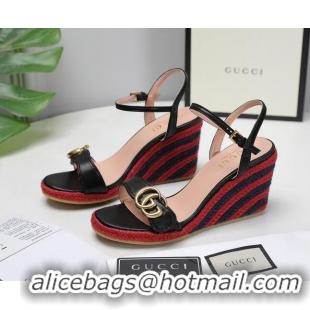 Unique Style Gucci Calfskin Wedge Sandals 8cm Black/Red/Navy Blue 050730