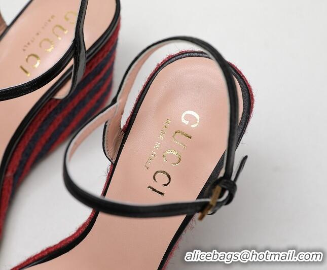 Unique Style Gucci Calfskin Wedge Sandals 8cm Black/Red/Navy Blue 050730