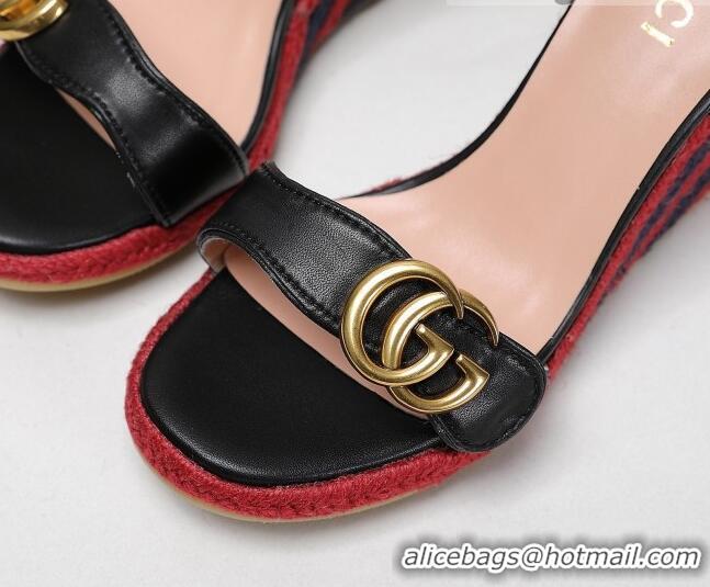 Unique Style Gucci Calfskin Wedge Sandals 8cm Black/Red/Navy Blue 050730