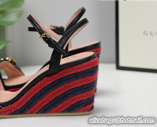 Unique Style Gucci Calfskin Wedge Sandals 8cm Black/Red/Navy Blue 050730