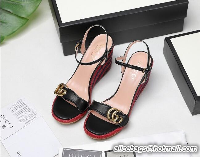 Unique Style Gucci Calfskin Wedge Sandals 8cm Black/Red/Navy Blue 050730