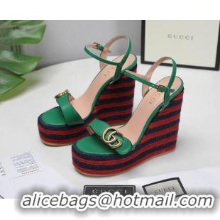 Charming Gucci Calfskin Wedge Platform Sandals 13cm Green/Red/Navy Blue 050732