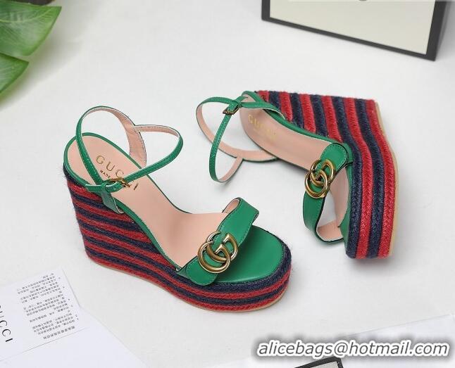 Charming Gucci Calfskin Wedge Platform Sandals 13cm Green/Red/Navy Blue 050732