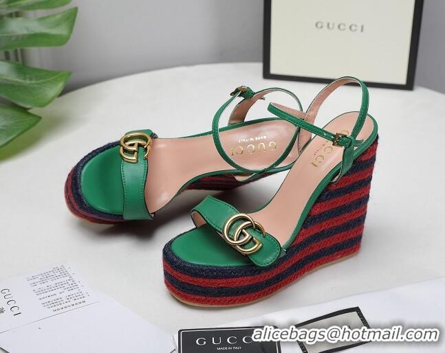 Charming Gucci Calfskin Wedge Platform Sandals 13cm Green/Red/Navy Blue 050732