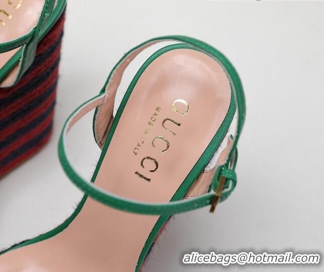 Charming Gucci Calfskin Wedge Platform Sandals 13cm Green/Red/Navy Blue 050732