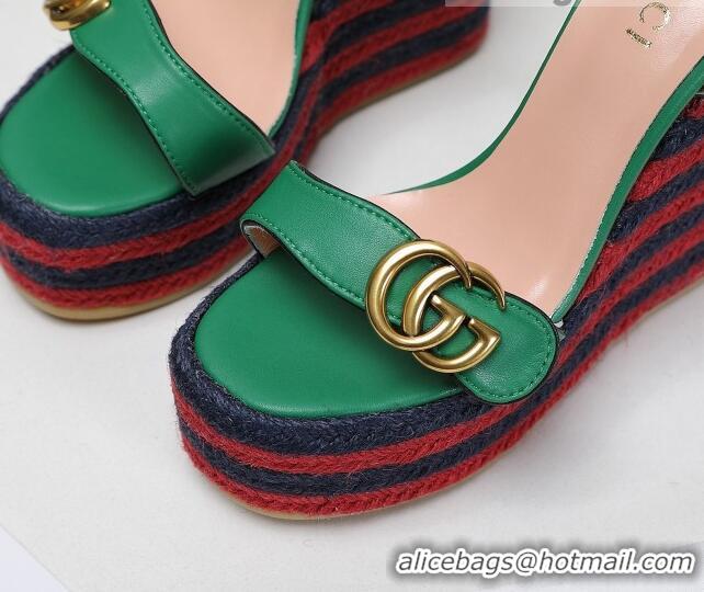 Charming Gucci Calfskin Wedge Platform Sandals 13cm Green/Red/Navy Blue 050732