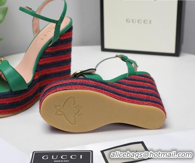 Charming Gucci Calfskin Wedge Platform Sandals 13cm Green/Red/Navy Blue 050732