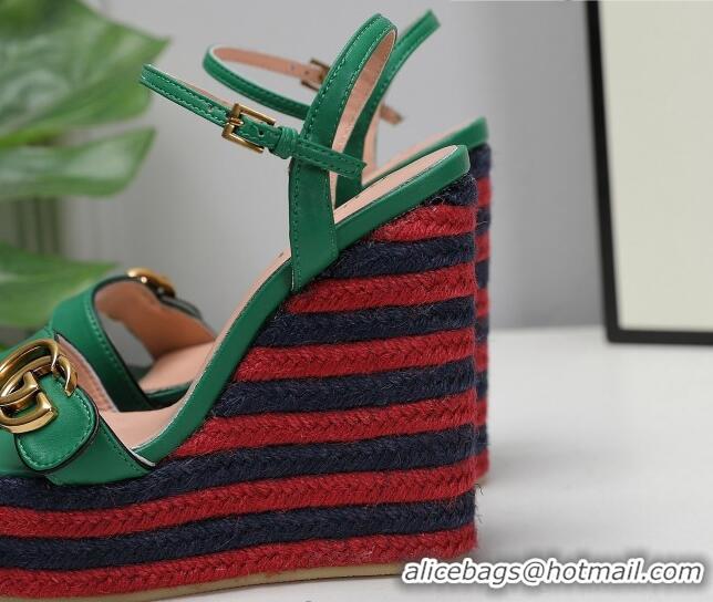 Charming Gucci Calfskin Wedge Platform Sandals 13cm Green/Red/Navy Blue 050732