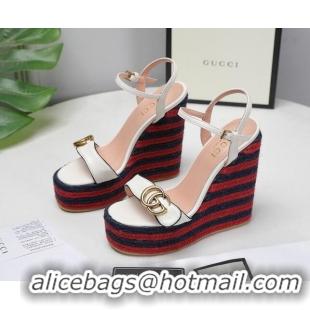 Good Quality Gucci Calfskin Wedge Platform Sandals 13cm White/Red/Navy Blue 050733