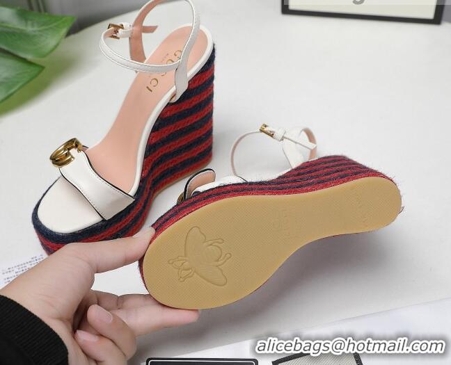 Good Quality Gucci Calfskin Wedge Platform Sandals 13cm White/Red/Navy Blue 050733