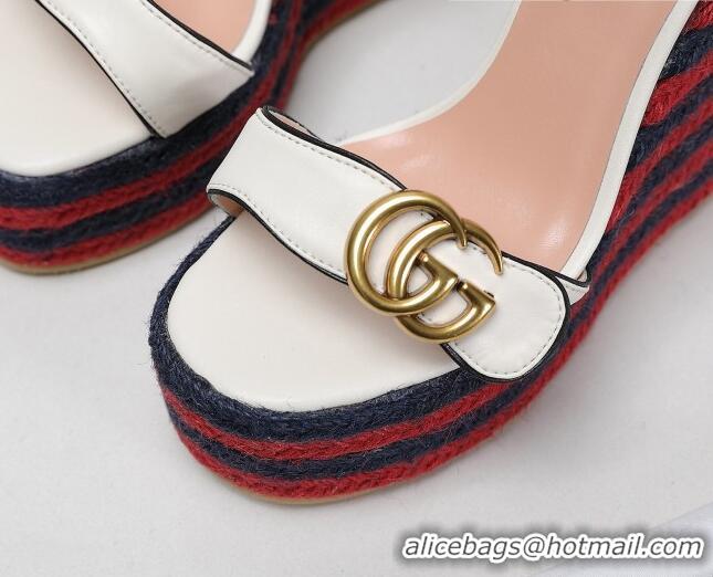 Good Quality Gucci Calfskin Wedge Platform Sandals 13cm White/Red/Navy Blue 050733