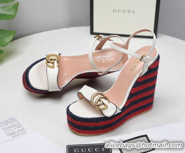 Good Quality Gucci Calfskin Wedge Platform Sandals 13cm White/Red/Navy Blue 050733