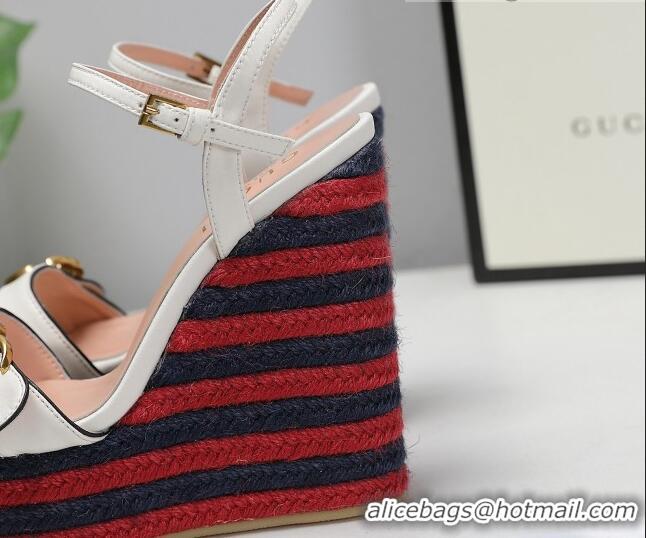 Good Quality Gucci Calfskin Wedge Platform Sandals 13cm White/Red/Navy Blue 050733