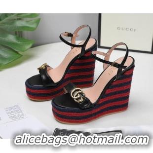 Good Looking Gucci Calfskin Wedge Platform Sandals 13cm Black/Red/Navy Blue 050734 