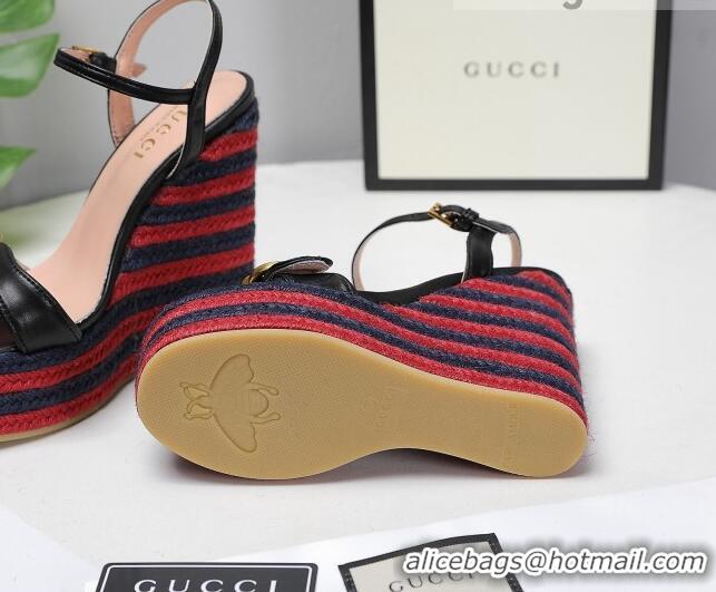 Good Looking Gucci Calfskin Wedge Platform Sandals 13cm Black/Red/Navy Blue 050734 