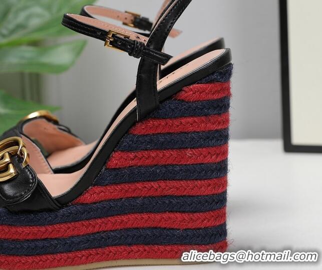 Good Looking Gucci Calfskin Wedge Platform Sandals 13cm Black/Red/Navy Blue 050734 