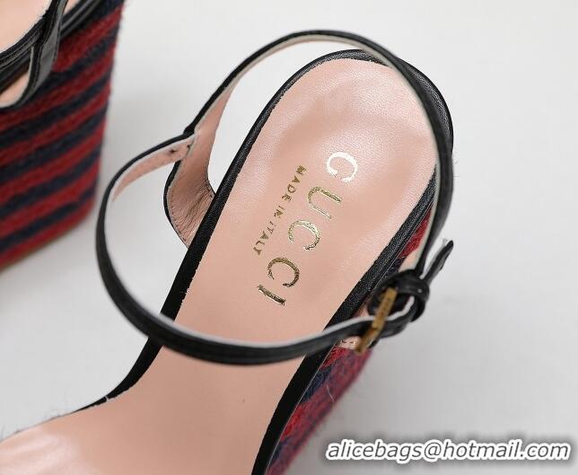 Good Looking Gucci Calfskin Wedge Platform Sandals 13cm Black/Red/Navy Blue 050734 