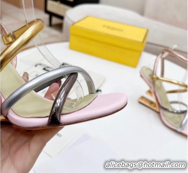 Top Grade Fendi First Nappa Leather High-heeled Sandals 9.5cm Heel Pink/Silver/Gold 0415070