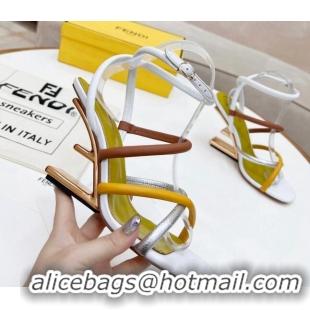 Stylish Fendi First Nappa Leather High-heeled Sandals 9.5cm Heel White/Ginger/Brown 0415071