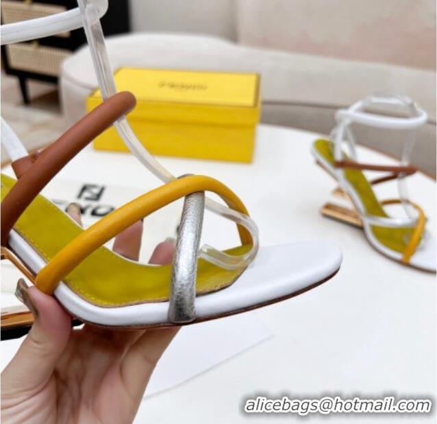 Stylish Fendi First Nappa Leather High-heeled Sandals 9.5cm Heel White/Ginger/Brown 0415071