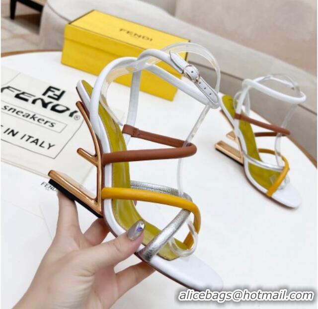 Stylish Fendi First Nappa Leather High-heeled Sandals 9.5cm Heel White/Ginger/Brown 0415071