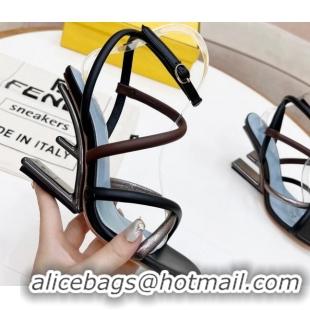 Grade Quality Fendi First Nappa Leather High-heeled Sandals 9.5cm Heel Black/Brown 0415074