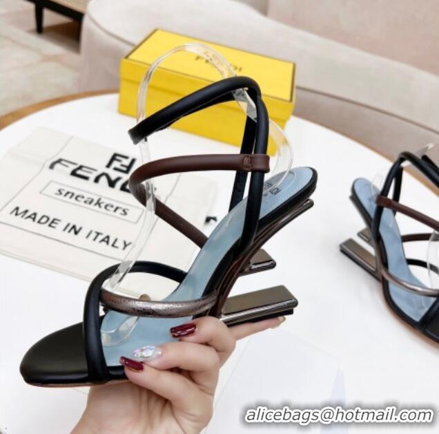 Grade Quality Fendi First Nappa Leather High-heeled Sandals 9.5cm Heel Black/Brown 0415074